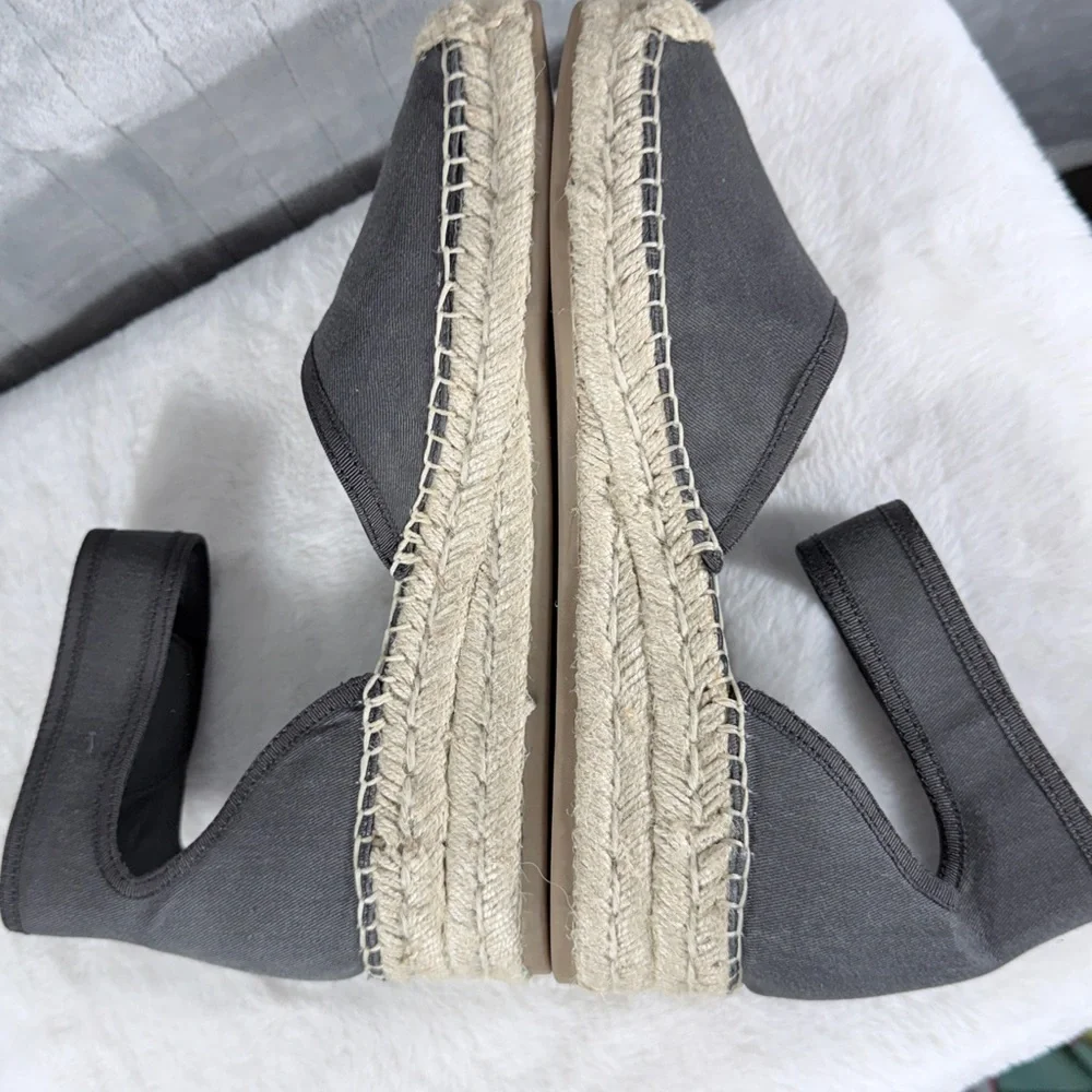 Franco Sarto Black Canvas Espadrille Wedge Sandals Size 9.5